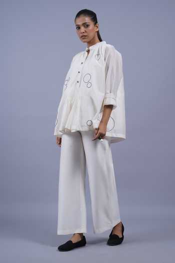 Shop Taika By Poonam Bhagat Ivory Chanderi Mandarin Collar Discs Embroidered Short Top Online at Aza Fashions Shop_Taika By Poonam Bhagat_Ivory Chanderi Mandarin Collar Discs Embroidered Short Top _Online_at_Aza_Fashions