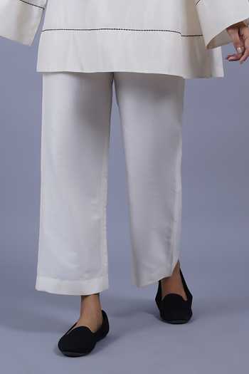 Taika By Poonam Bhagat Ivory Chanderi Mandarin Collar Crescent Placement Embroidered Top Online at Aza Fashions Taika By Poonam Bhagat_Ivory Chanderi Mandarin Collar Crescent Placement Embroidered Top _Online_at_Aza_Fashions