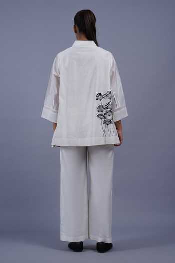 Taika By Poonam Bhagat White Fan Embroidered Top