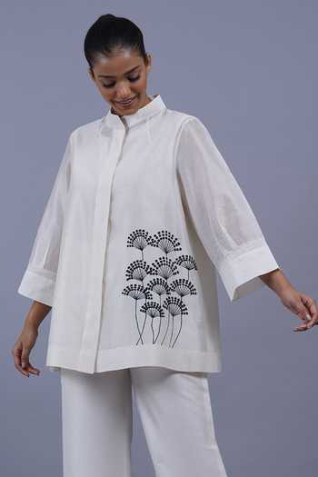 Taika By Poonam Bhagat White Fan Embroidered Top