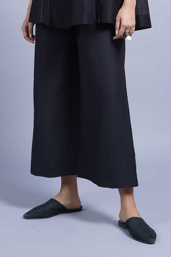 Shop_Taika By Poonam Bhagat_Black Chanderi Mandarin Collar Bouquet Placement Embroidered Top _Online_at_Aza_Fashions