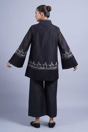 Taika By Poonam Bhagat Black Swan Embroidered Top