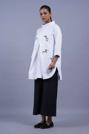 Taika By Poonam Bhagat White Cotton High Neck Paris Embroidered Top Online at Aza Fashions Taika By Poonam Bhagat_White Cotton High Neck Paris Embroidered Top _Online_at_Aza_Fashions