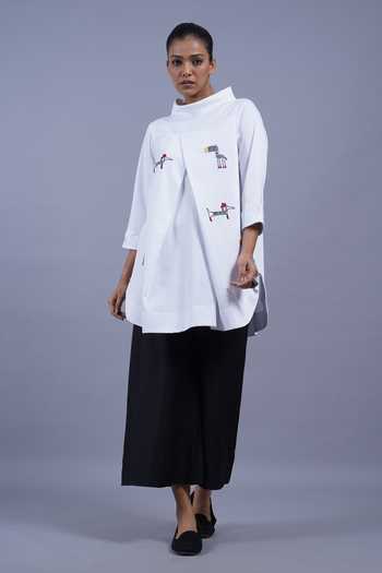 Shop Taika By Poonam Bhagat White Cotton High Neck Paris Embroidered Top Online at Aza Fashions Shop_Taika By Poonam Bhagat_White Cotton High Neck Paris Embroidered Top _Online_at_Aza_Fashions