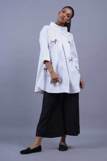 Taika By Poonam Bhagat White Cotton High Neck Paris Embroidered Top at Aza Fashions Taika By Poonam Bhagat_White Cotton High Neck Paris Embroidered Top _at_Aza_Fashions