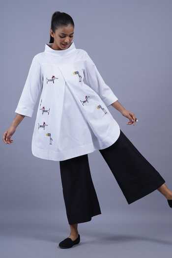Buy Taika By Poonam Bhagat White Cotton High Neck Paris Embroidered Top Buy_Taika By Poonam Bhagat_White Cotton High Neck Paris Embroidered Top