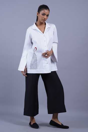 Taika By Poonam Bhagat White Cotton Collared Neck Puppet Placement Embroidered Top Online at Aza Fashions Taika By Poonam Bhagat_White Cotton Collared Neck Puppet Placement Embroidered Top _Online_at_Aza_Fashions