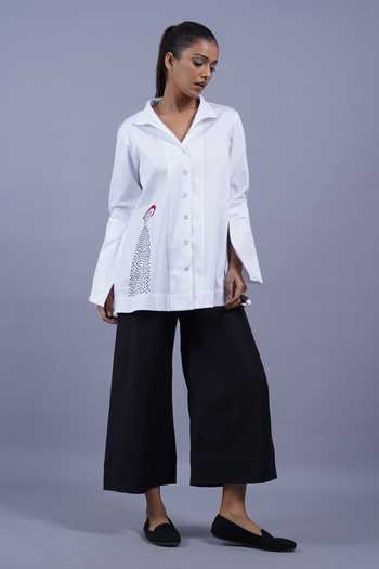 Shop Taika By Poonam Bhagat White Cotton Collared Neck Puppet Placement Embroidered Top Online at Aza Fashions Shop_Taika By Poonam Bhagat_White Cotton Collared Neck Puppet Placement Embroidered Top _Online_at_Aza_Fashions