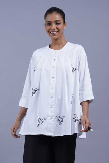 Taika By Poonam Bhagat Origami Embroidered Short Top