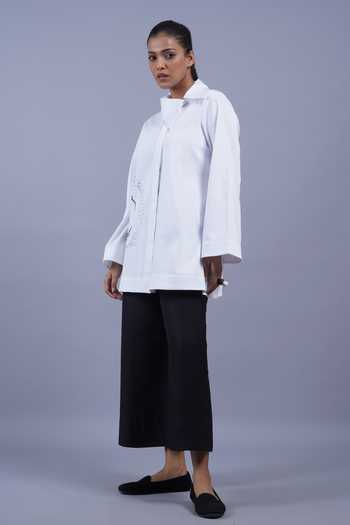 Buy Taika By Poonam Bhagat White Cotton Collared Neck Crescent Moon Placement Embroidered Top Online at Aza Fashions Buy_Taika By Poonam Bhagat_White Cotton Collared Neck Crescent Moon Placement Embroidered Top _Online_at_Aza_Fashions