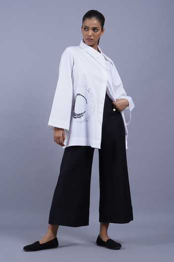 Shop Taika By Poonam Bhagat White Cotton Collared Neck Crescent Moon Placement Embroidered Top Online at Aza Fashions Shop_Taika By Poonam Bhagat_White Cotton Collared Neck Crescent Moon Placement Embroidered Top _Online_at_Aza_Fashions