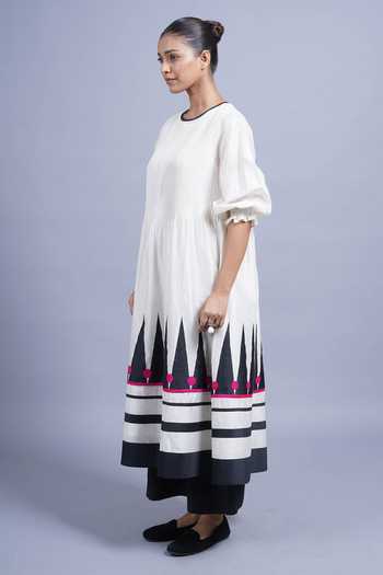 Buy_Taika By Poonam Bhagat_Ivory Chanderi Round Neck Pyramid Embroidered Anarkali And Pant Set _Online_at_Aza_Fashions