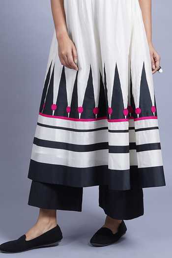 Taika By Poonam Bhagat_Ivory Chanderi Round Neck Pyramid Embroidered Anarkali And Pant Set _at_Aza_Fashions
