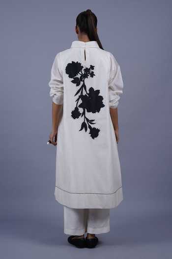 Taika By Poonam Bhagat Jasmine Placement Embroidered Chanderi Kurta & Pant Set