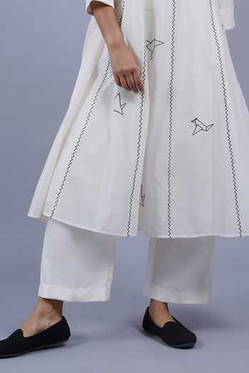 Buy_Taika By Poonam Bhagat_Ivory Chanderi Mandarin Collar, Yes Spring Embroidered Kurta And Pant Set _Online_at_Aza_Fashions
