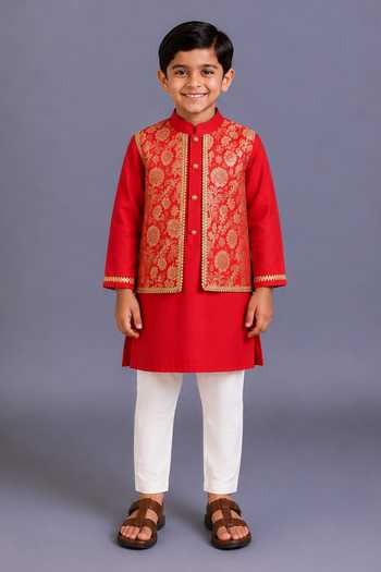 The Little Tales Attached Brocade Jacket Kurta Set 