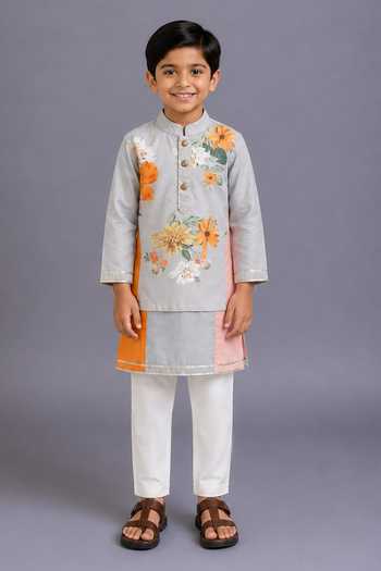 The Little Tales Attached Printed Panel Kurta Set 