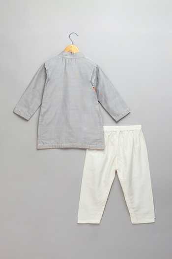 The Little Tales_Multi Color Silk, Cotton Attached Printed Panel Kurta Set _Online_at_Aza_Fashions