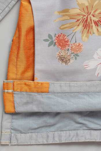 Buy_The Little Tales_Multi Color Silk, Cotton Attached Printed Panel Kurta Set 
