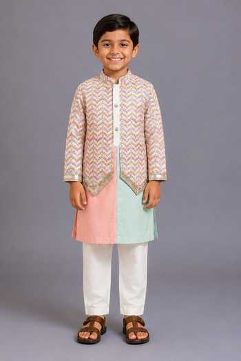 The Little Tales Attached Printed Panel Kurta & Pyjama Set 