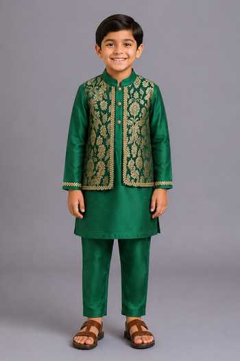 The Little Tales Attached Brocade Jacket Kurta Set 