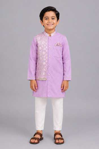 The Little Tales Pastel Purple Attached Jacket Kurta Set 