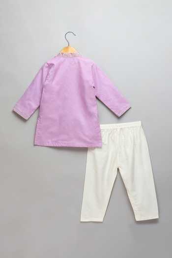 The Little Tales Purple Silk, Cotton Pastel Attached Jacket Kurta Set Online at Aza Fashions The Little Tales_Purple Silk, Cotton Pastel Attached Jacket Kurta Set _Online_at_Aza_Fashions