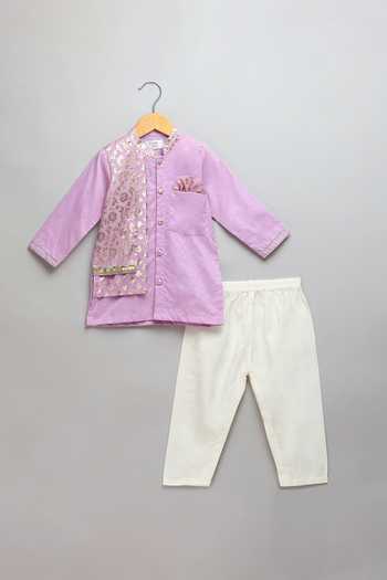 Buy The Little Tales Purple Silk, Cotton Pastel Attached Jacket Kurta Set Online at Aza Fashions Buy_The Little Tales_Purple Silk, Cotton Pastel Attached Jacket Kurta Set _Online_at_Aza_Fashions