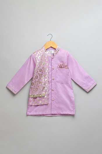 The Little Tales Purple Silk, Cotton Pastel Attached Jacket Kurta Set at Aza Fashions The Little Tales_Purple Silk, Cotton Pastel Attached Jacket Kurta Set _at_Aza_Fashions