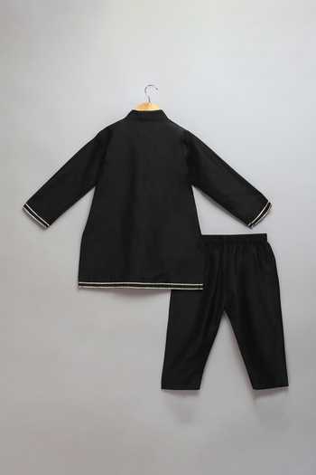 The Little Tales_Black Silk, Cotton Colorful Panelled Kurta Set _Online_at_Aza_Fashions