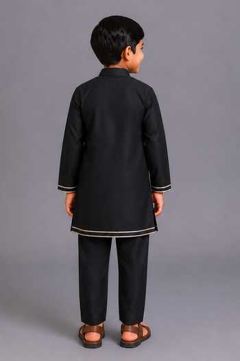 The Little Tales Colorful Panelled Black Kurta Set 