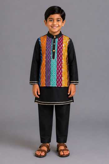 The Little Tales Colorful Panelled Black Kurta Set 