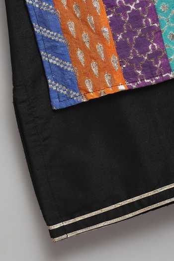 Buy_The Little Tales_Black Silk, Cotton Colorful Panelled Kurta Set 