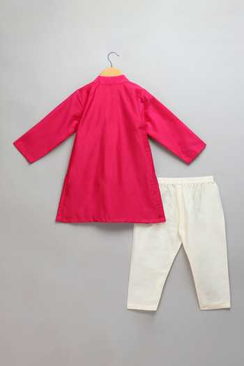 Buy The Little Tales Pink Silk, Cotton Attached Woven Jacket Kurta And Pyjama Set Online at Aza Fashions Buy_The Little Tales_Pink Silk, Cotton Attached Woven Jacket Kurta And Pyjama Set _Online_at_Aza_Fashions