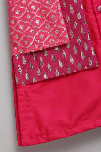 Buy The Little Tales Pink Silk, Cotton Attached Woven Jacket Kurta And Pyjama Set Buy_The Little Tales_Pink Silk, Cotton Attached Woven Jacket Kurta And Pyjama Set