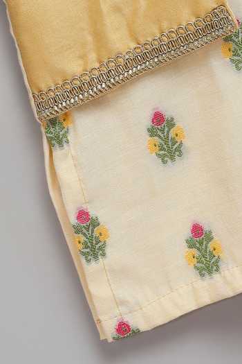 The Little Tales_Beige Silk, Cotton Laxmi Goddess Embroidered Kurta Set _at_Aza_Fashions