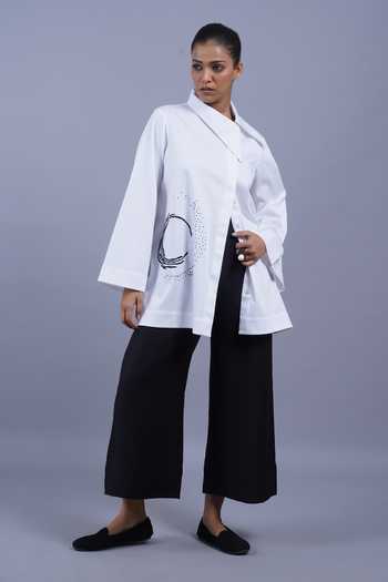 Buy Taika By Poonam Bhagat White Cotton Collared Neck Crescent Moon Placement Embroidered Top Buy_Taika By Poonam Bhagat_White Cotton Collared Neck Crescent Moon Placement Embroidered Top