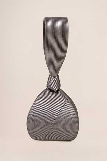 Ampm_Silver Sarina Curve Pattern Bag _at_Aza_Fashions