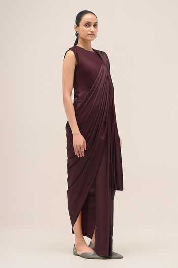 Ampm Burgundy Silk Ila Saree Gown Online at Aza Fashions Ampm_Burgundy Silk Ila Saree Gown _Online_at_Aza_Fashions
