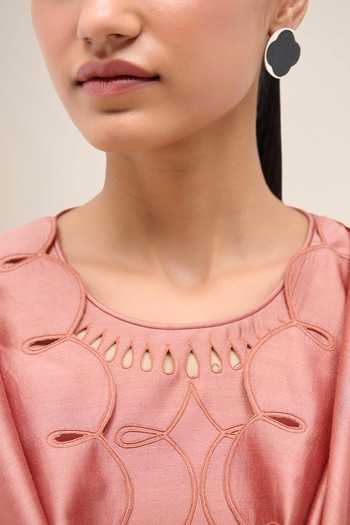 Ampm Pink Chanderi Round Neck, Yes Svara Kurta Set Online at Aza Fashions Ampm_Pink Chanderi Round Neck, Yes Svara Kurta Set _Online_at_Aza_Fashions