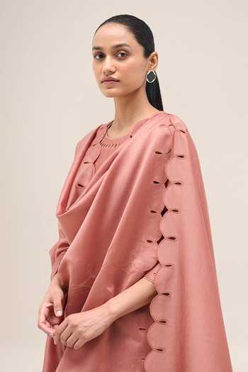 Buy Ampm Pink Chanderi Round Neck, Yes Svara Kurta Set Buy_Ampm_Pink Chanderi Round Neck, Yes Svara Kurta Set