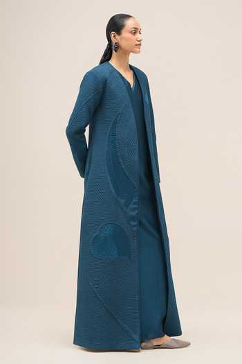 Ampm Blue Shantoon Open Neck Raziya Jacket And Inner Set at Aza Fashions Ampm_Blue Shantoon Open Neck Raziya Jacket And Inner Set _at_Aza_Fashions