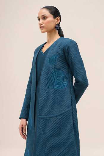 Buy Ampm Blue Shantoon Open Neck Raziya Jacket And Inner Set Buy_Ampm_Blue Shantoon Open Neck Raziya Jacket And Inner Set