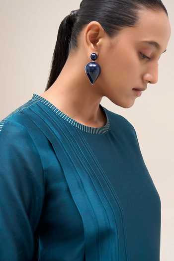 Ampm Blue Chanderi Round Neck, Yes Shiloh Kurta Set Online at Aza Fashions Ampm_Blue Chanderi Round Neck, Yes Shiloh Kurta Set _Online_at_Aza_Fashions