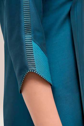Buy Ampm Blue Chanderi Round Neck, Yes Shiloh Kurta Set Online at Aza Fashions Buy_Ampm_Blue Chanderi Round Neck, Yes Shiloh Kurta Set _Online_at_Aza_Fashions