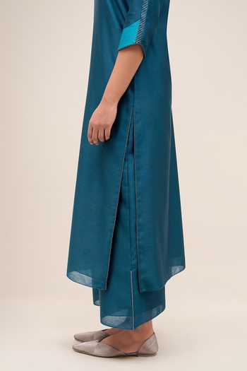 Ampm Blue Chanderi Round Neck, Yes Shiloh Kurta Set at Aza Fashions Ampm_Blue Chanderi Round Neck, Yes Shiloh Kurta Set _at_Aza_Fashions