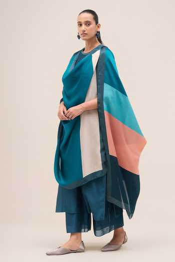 Buy Ampm Blue Chanderi Round Neck, Yes Shiloh Kurta Set Buy_Ampm_Blue Chanderi Round Neck, Yes Shiloh Kurta Set
