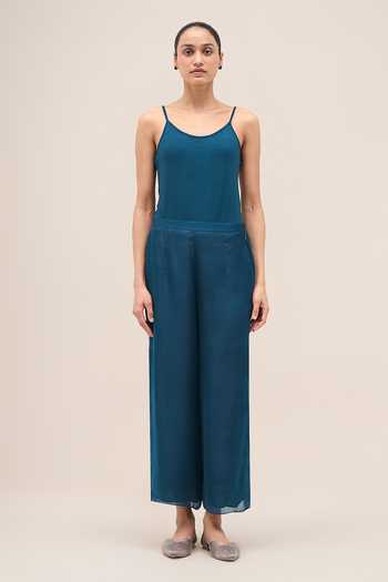 Ampm Navy Organza, Satin, Lycra Collared Neck Nila Printed Tunic And Palazzo Set Online at Aza Fashions Ampm_Navy Organza, Satin, Lycra Collared Neck Nila Printed Tunic And Palazzo Set _Online_at_Aza_Fashions