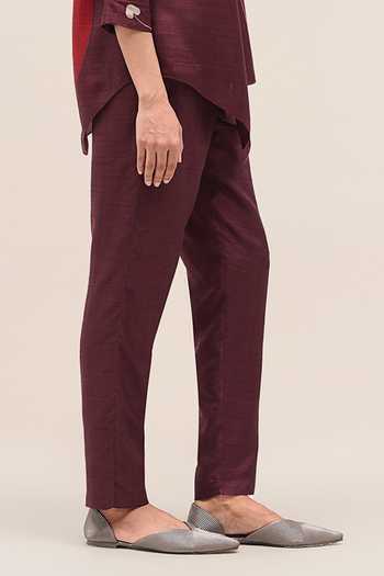 Ampm Burgundy Silk Crew Neck Falak Rose Shirt And Pant Set Online at Aza Fashions Ampm_Burgundy Silk Crew Neck Falak Rose Shirt And Pant Set _Online_at_Aza_Fashions