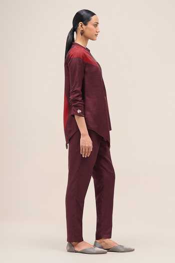 Buy Ampm Burgundy Silk Crew Neck Falak Rose Shirt And Pant Set Online at Aza Fashions Buy_Ampm_Burgundy Silk Crew Neck Falak Rose Shirt And Pant Set _Online_at_Aza_Fashions